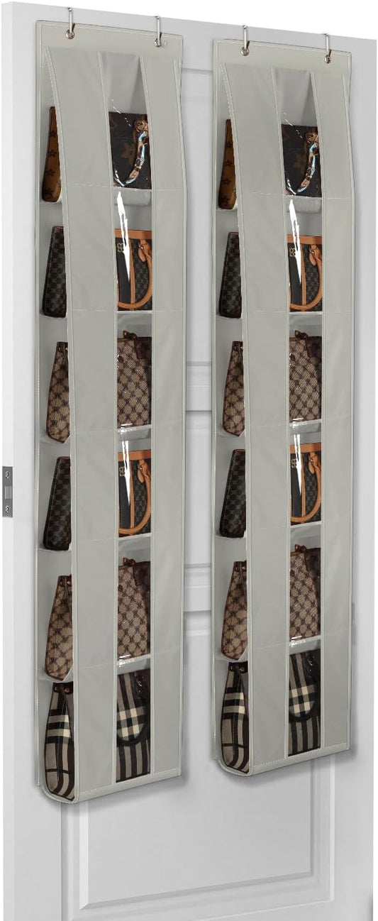 Lirex Over The Door Organizer, 2 Pack Handbag Storage with 6-Tier Space-Saving for Door or Closet, Handbag Hanger, Grey