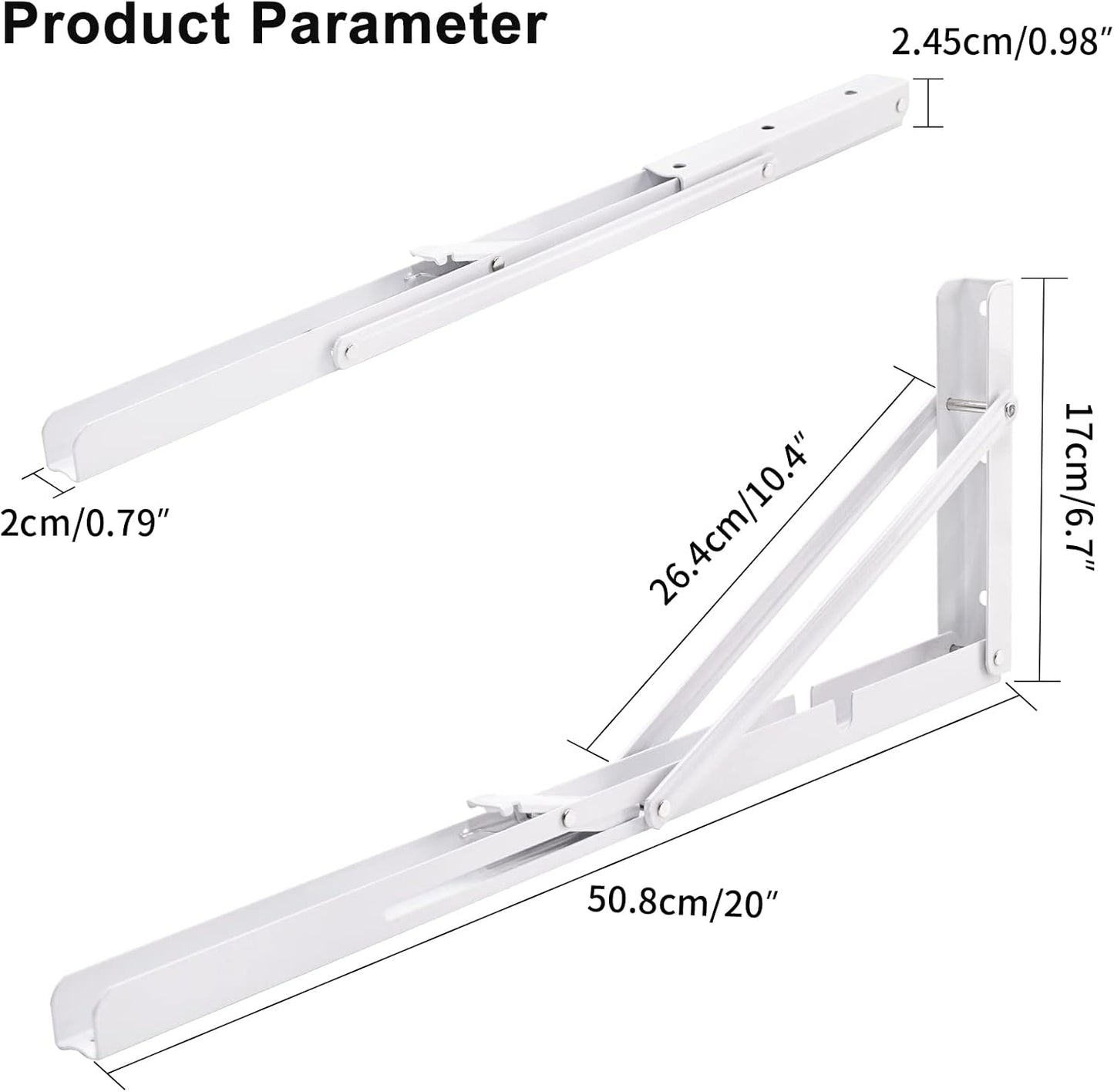 YUMORE White Folding Shelf Brackets, 20 Inch Heavy Duty L Bracket, DIY Collapsible Shelf Bracket for Workbench Folding Table Hinge, Max Load: 330lb, 2 Pack