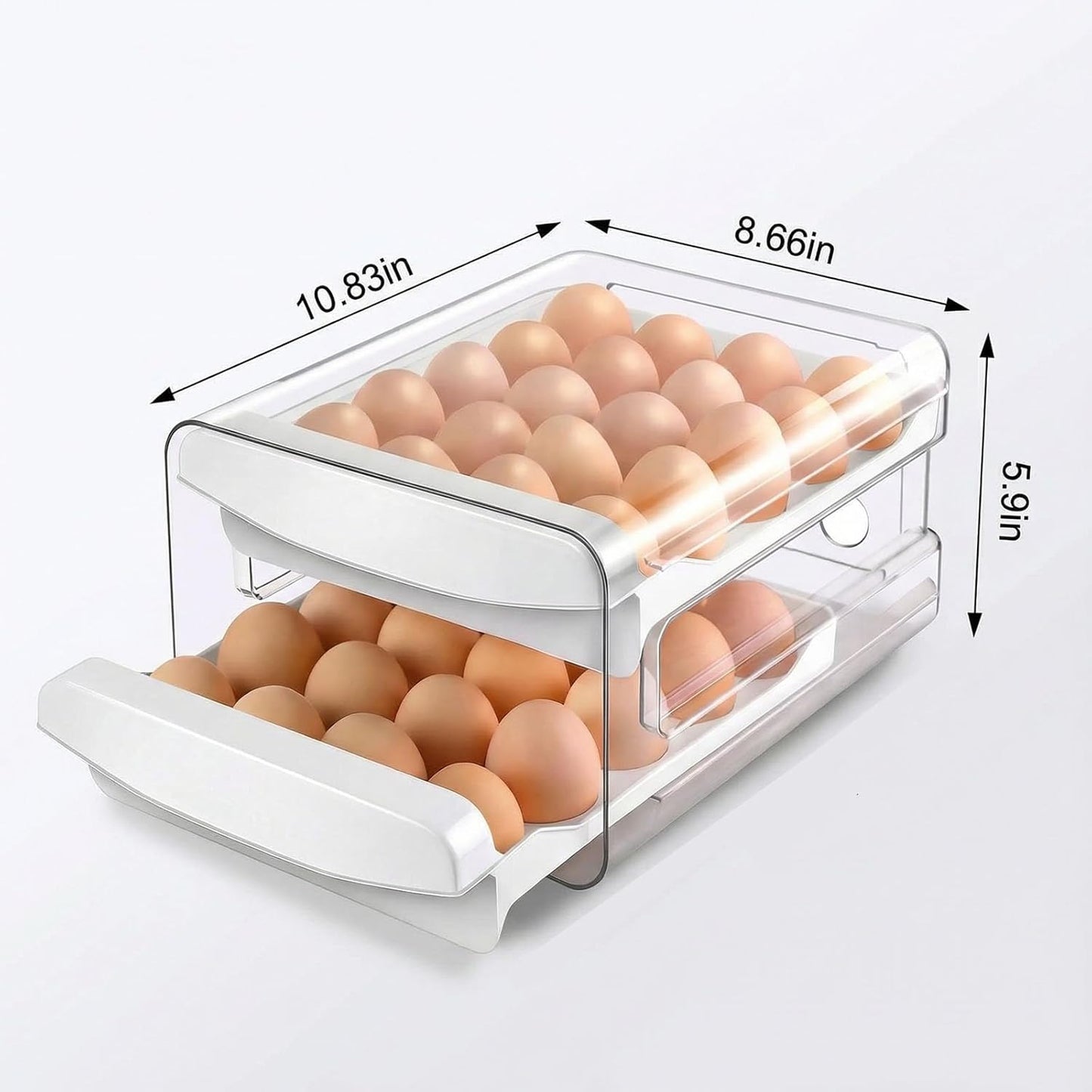 Zagtag® Egg Holder for Fridge, 2-Tier Stackable 40 Eggs Organizer Drawer for Refrigerator, Space-Saving Egg Container, Clear Plastic Egg Tray for Kitchen Storage