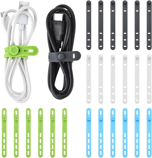 24 Pcs Silicone Cable Ties, Wire Cord Organizer, Cord Ties Reusable Cable Organizer 5Inch Cable Management Tie (4 Color) Cbfoeyk