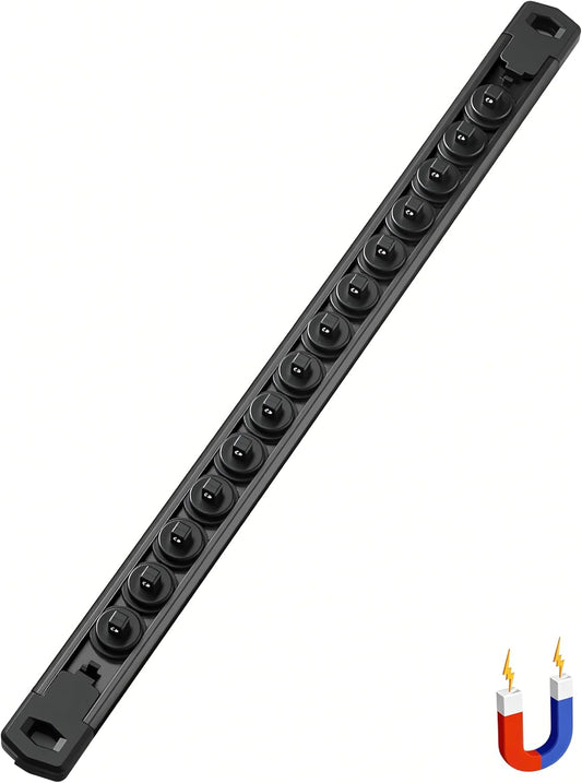 ALOANES 1/4-Inch Drive Magnetic Socket Organizer, Heavy Duty Aluminum Socket Rail Organizer, 360° Swivel Clips Socket Holder Kit for Tool Box, 1/4-Inch Socket Holder x 14 Clips (Black)