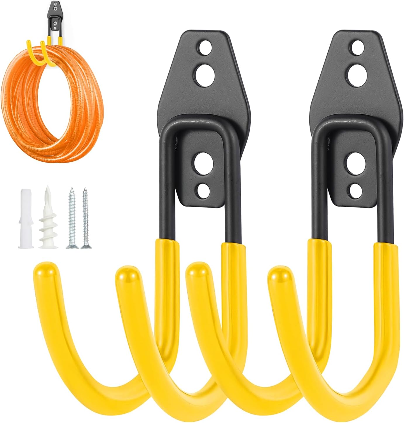 Hose Hanger Wall Mount 2 Pack,Heavy Duty Hose Holder with Screws Metal Hose Hangers for Outside,Hose Rack Suitable for Garage,Garden and Yard,Yellow
