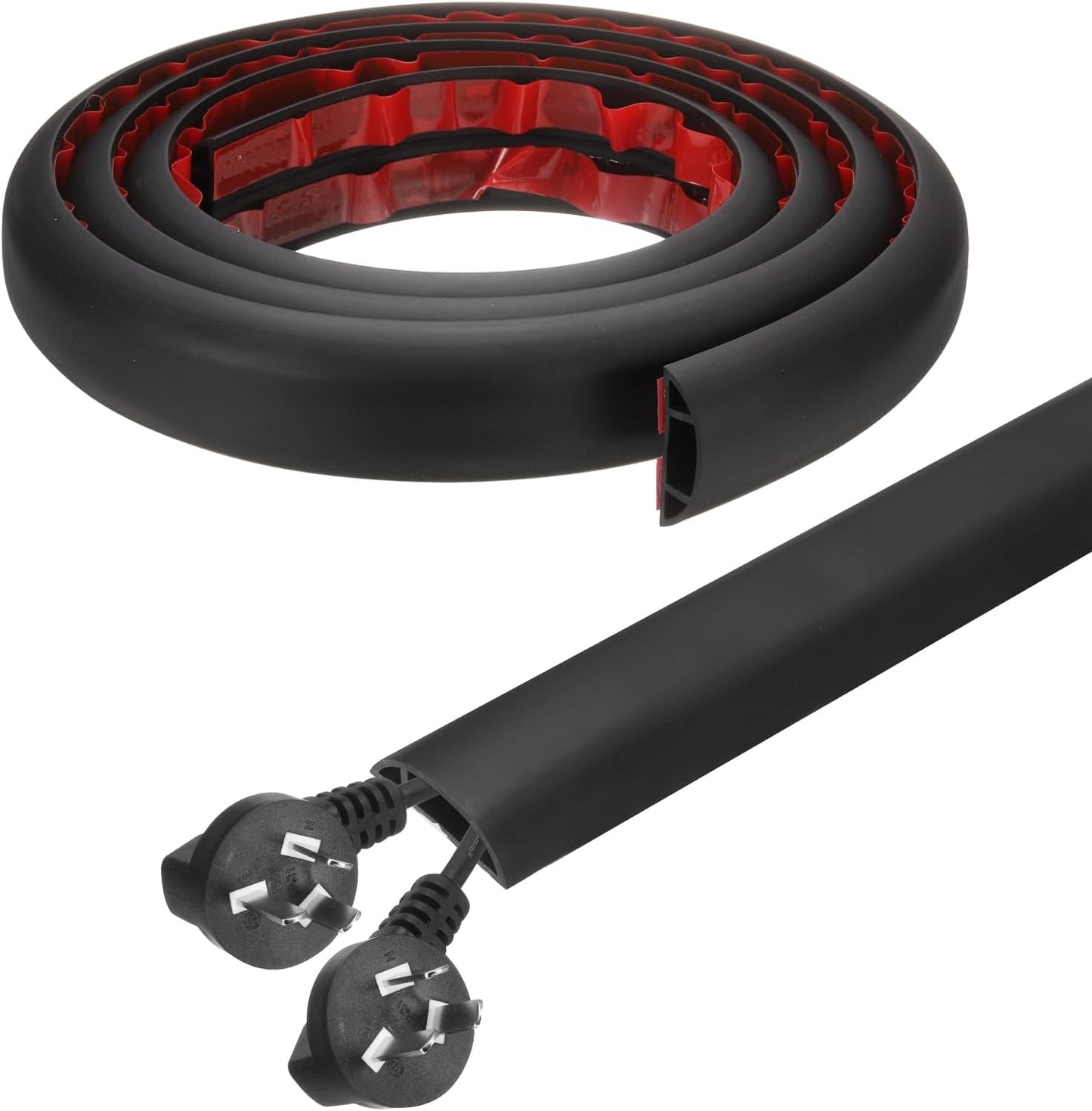 HARFINGTON 6ft Cord Cover Floor W0.6 x H0.33 Inner Channel PVC Hide Extension Cable Floor Wire Hider Wire Covers Protector for Prevent Cable Trips Cables Management, Black