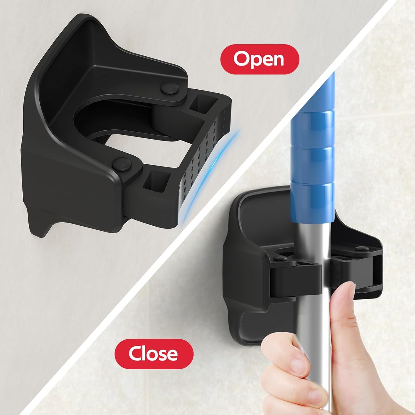 reliahom 5 Pack Broom Holder Wall Mount Mop Grippers No Drilling Self Adhesive Anti-Slip Mop Handle Hanger Dustpan and Broom Organizer Garage Storage Racks-Black