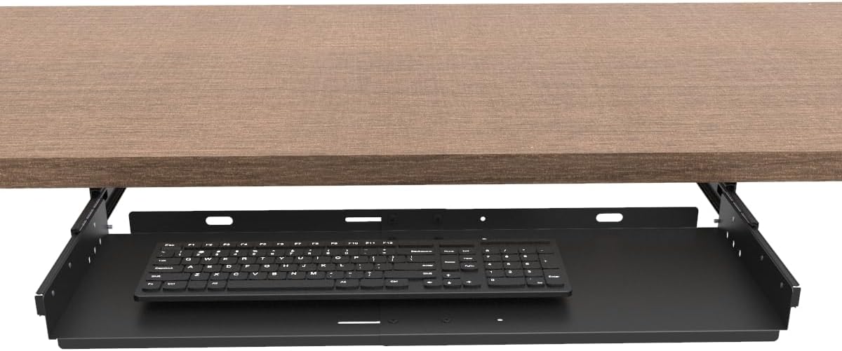 JINGCHENGMEI Sliding Keyboard Tray Under Desk, Pull-Out Keyboard and Mouse Tray, 27 x 9.8 inches Large Platform Slide-Out Computer Drawer for Typing, Metal, Black