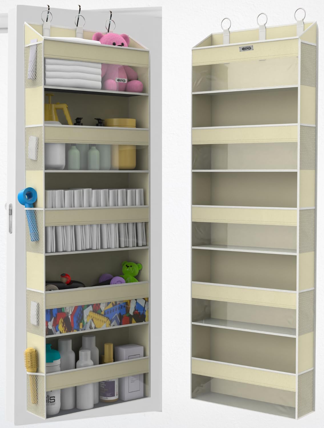 Over the Door Organizer with 5 Large Pockets & 10 Mesh Side Pockets – Durable Hanging Storage for Closet, Bathroom, Bedroom, and Nursery– Space Saving Door Storage with Sturdy Metal Hooks.