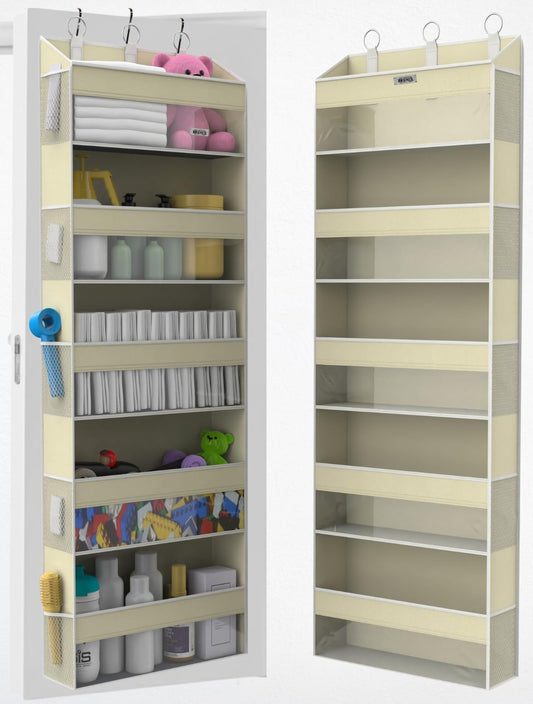 Over the Door Organizer with 5 Large Pockets & 10 Mesh Side Pockets – Durable Hanging Storage for Closet, Bathroom, Bedroom, and Nursery– Space Saving Door Storage with Sturdy Metal Hooks.