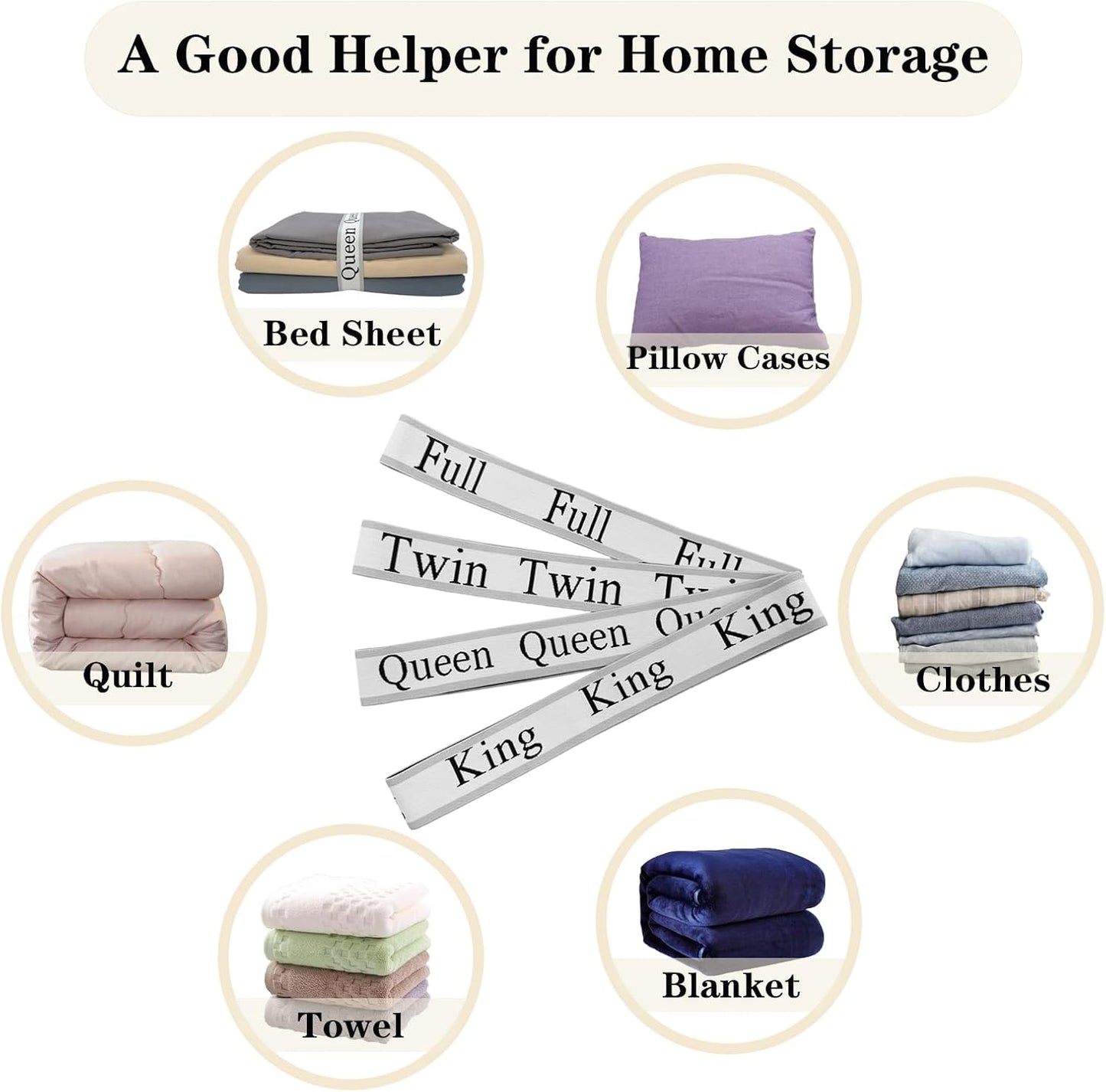 24 Pieces Bed Sheet Organizer Bands, Closet Organization Sheet Straps, Linen Labels Bedding Bands, Elastic Bed Sheet Storage Sheet Keepers （6PcsQueen 6PcsKing 6PcsTwin 6PcsFull）