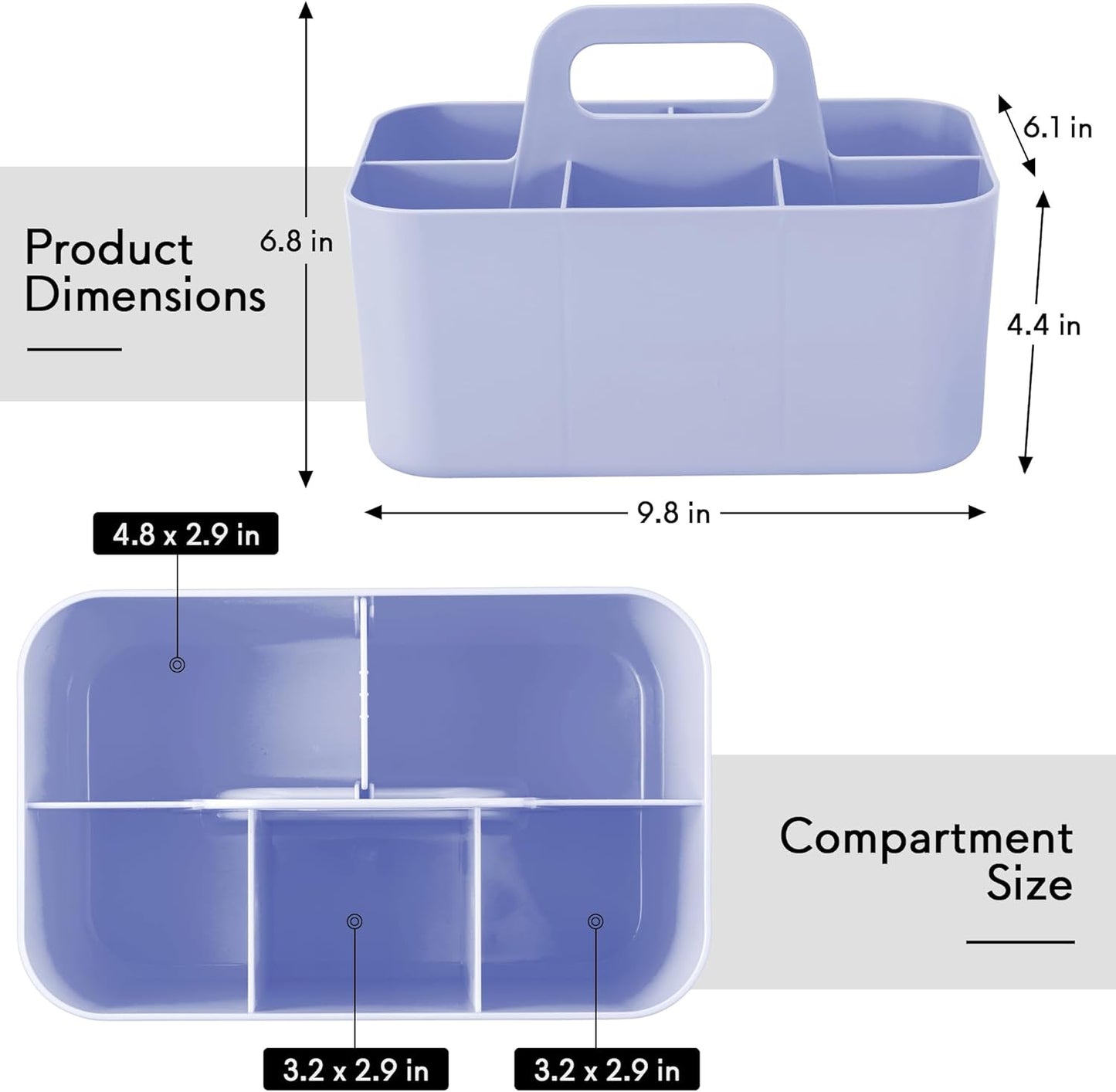 Tiawudi 2 Pack Caddy Organizer with Handle, Portable Plastic Caddy, Storage Organization for Cleaning, Bath, Makeup, Art, Craft, Stationery, Classroom and Office, Tote Organizer