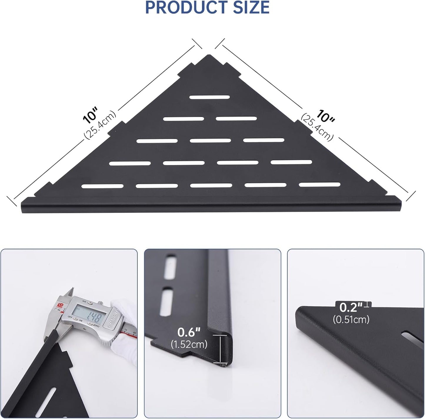 DAYONE Matte Black Corner Shower Shelf 2 Pack 10", Bathroom Corner Shower Organizer Shelf for Tiled Wall, SUS304 Stainless Steel Recessed Corner Shelves