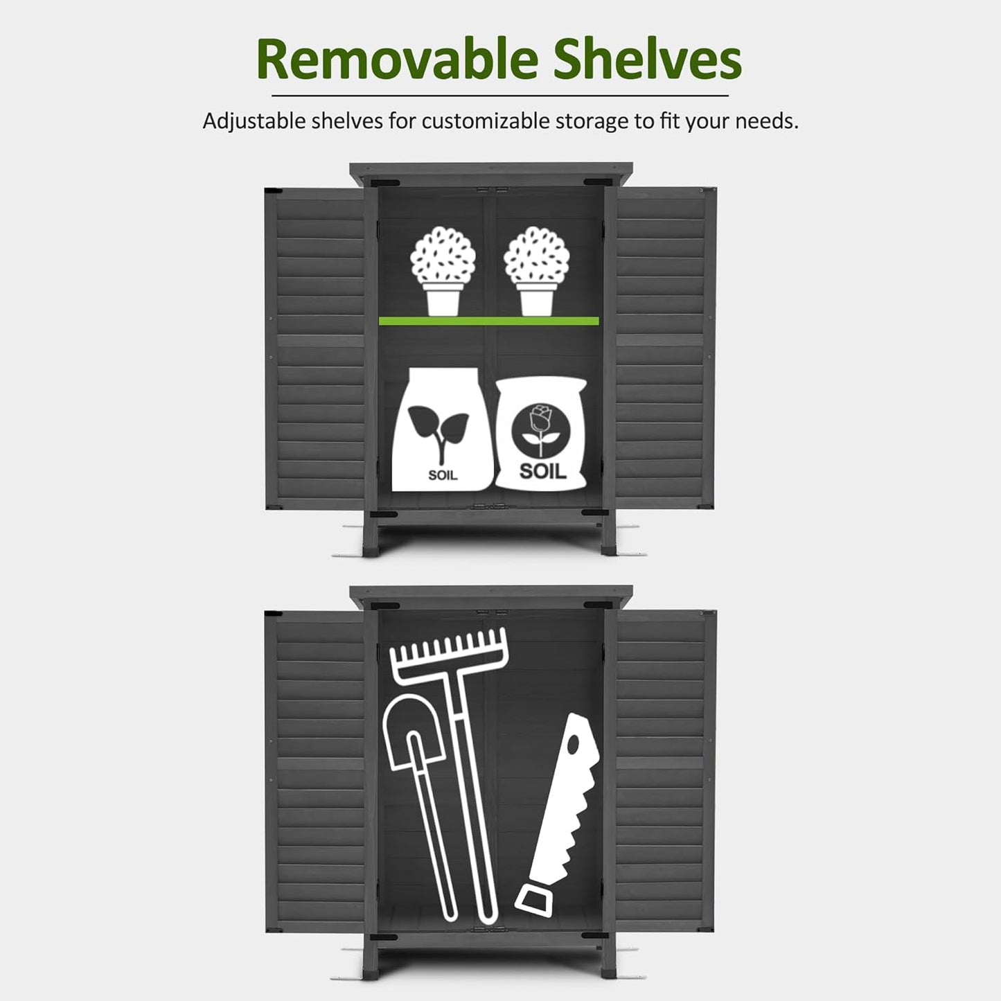 MCombo Outdoor Storage Cabinet, Small Storage Shed with Removable Shelf, Wood Garden Shed with 2 Doors for Yard Patio Lawn (24.6 x 18.3 x 38.2 inch) 0985 (Grey)
