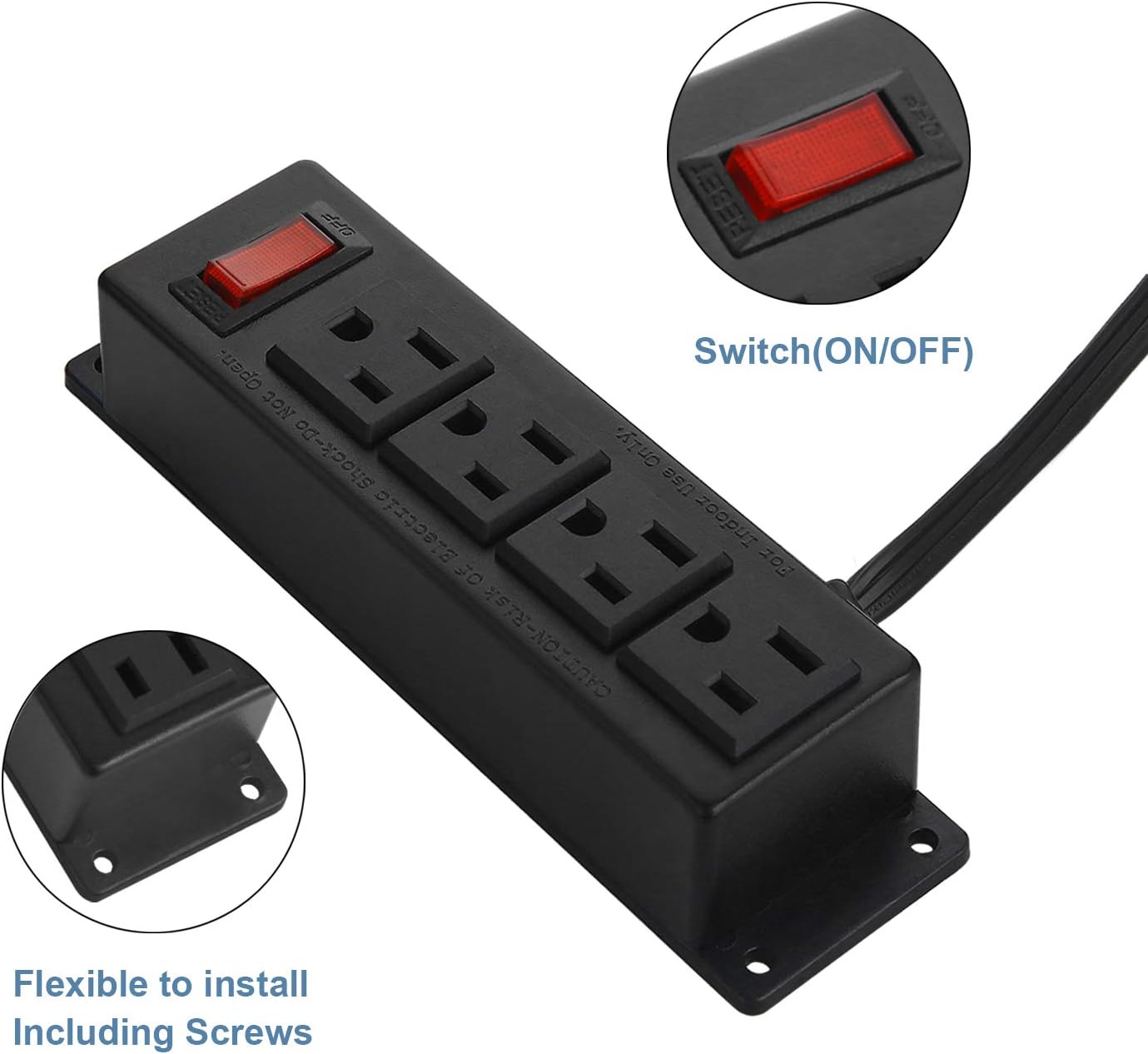 2Pack Wall Mount Power Outlet Strip, 4 Outlet Mountable Power Strip with Switch, Under Desk Power Strip Connect with 10ft Cord Mount Under Desk, Workbench, Nightstand, Dresser, Table.(Black)