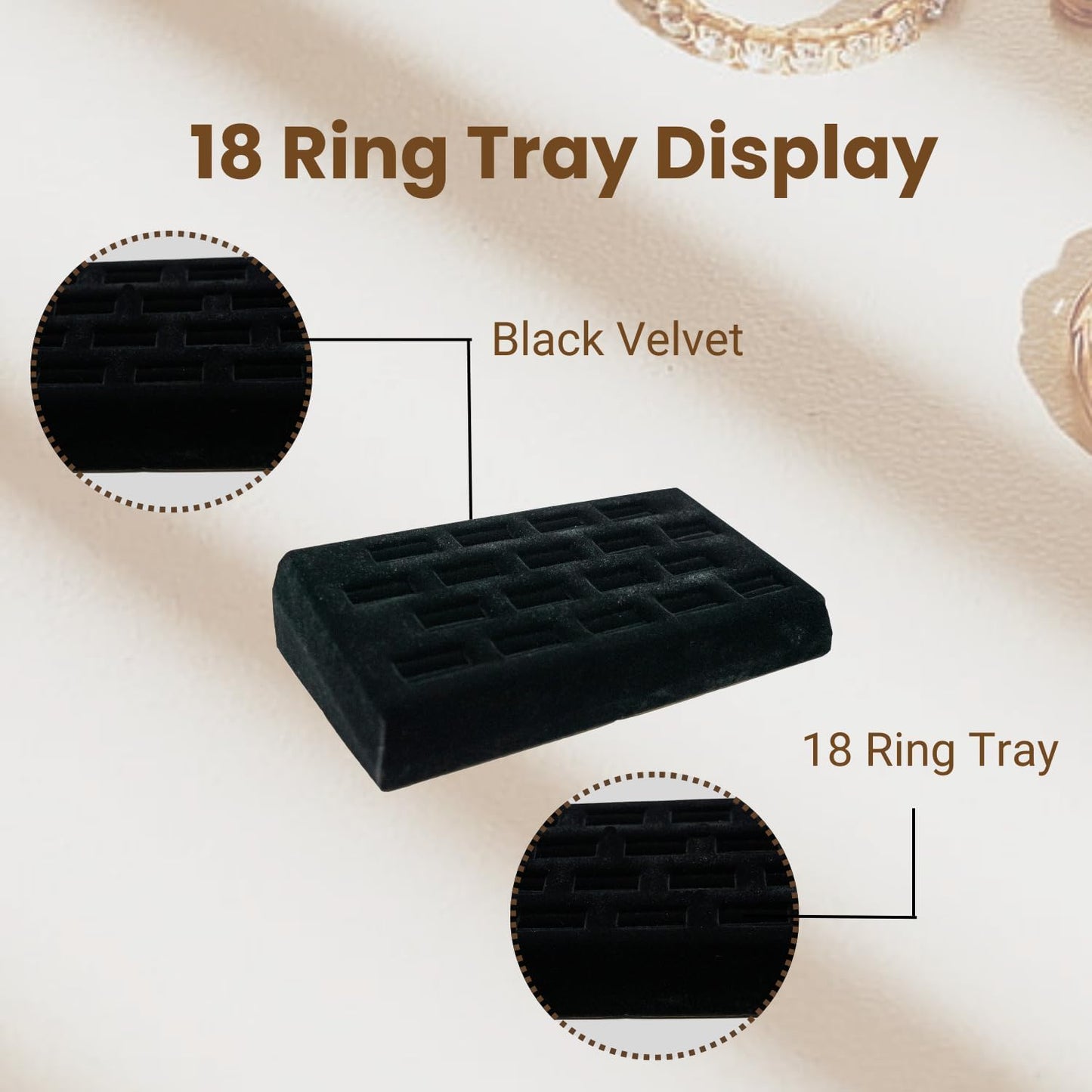 Novel Box 18-Slot Black Velvet Rings/Earrings/Cufflinks Holder Tray 8.25x4.5x1.75 Inches - Ring Holder Organizer for Selling or Personal Use - Jewelry Display Trays for Special Occasions