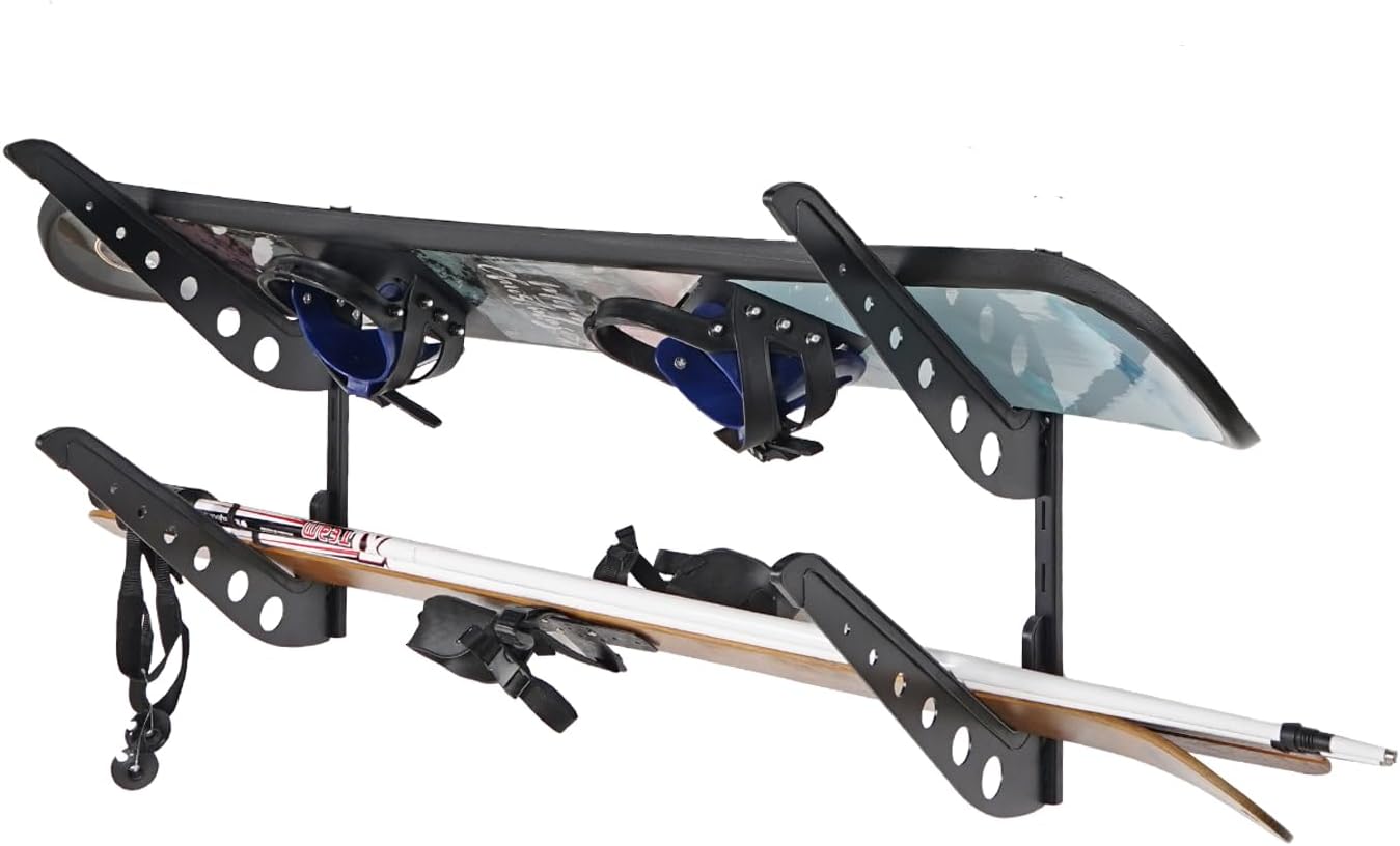 Snowboard Wall Racks, Adjustable Storage Rack for Ski, Surfboard, Wakeboard, Snowboard Wall Mount Display, White/Black