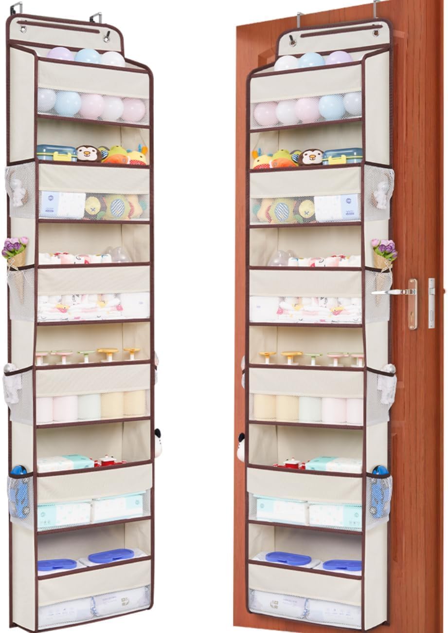 WishJazz Over the Door Organizer, 6 Shelf 50 lbs Load door organizer hanging, No Tilt Closet Organizers and Storage for Bathroom, Bedroom Nursery Newborn, Baby Necessities, Kitchen, Craft Storage
