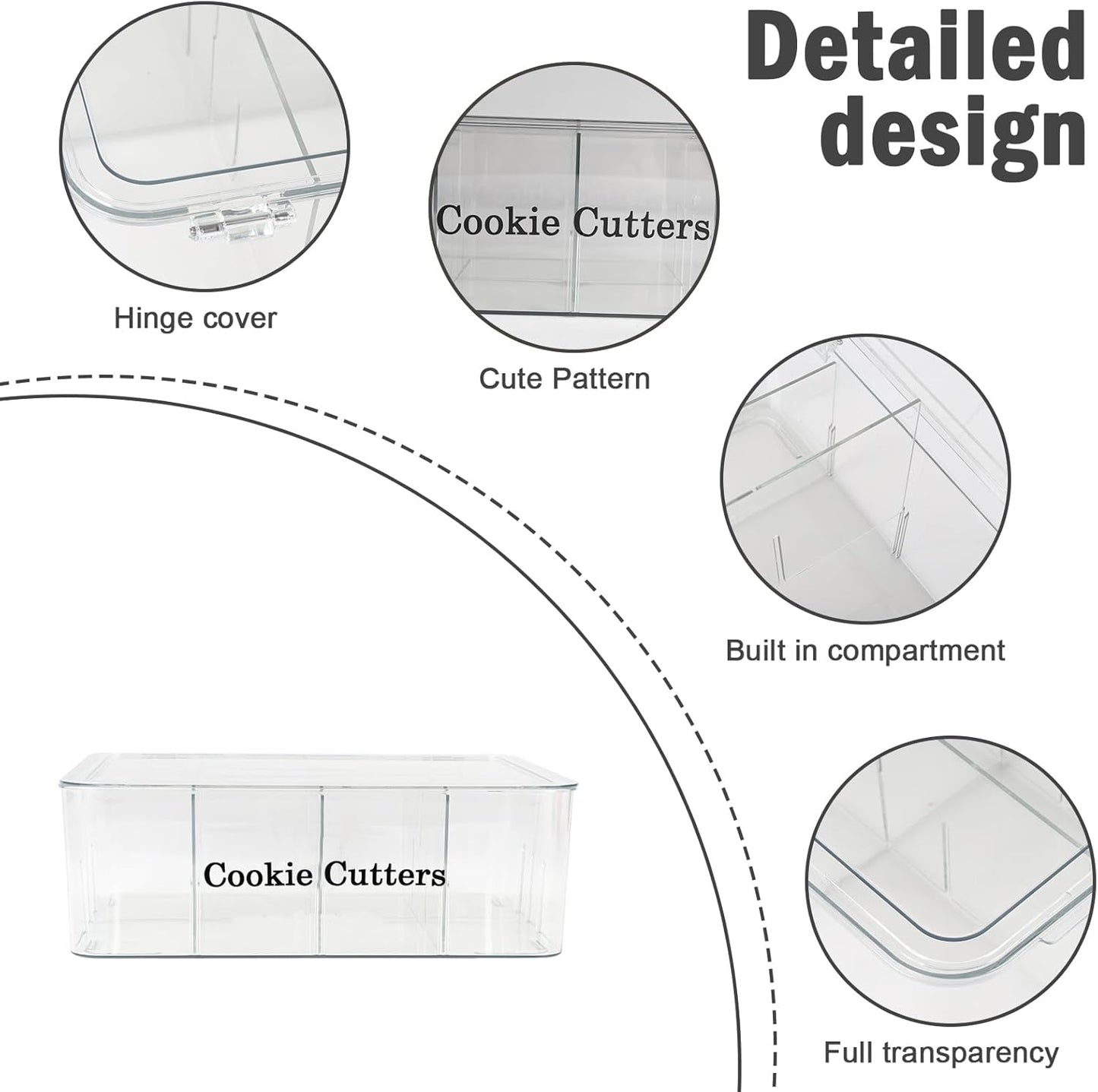 Cookie Cutters Organizer for Baking, Biscuit Cutters Storage Box with 8 Adjustable Compartments, Transparent Dustproof Lid, Perfect Baking Molds Tool Accessories Display Box