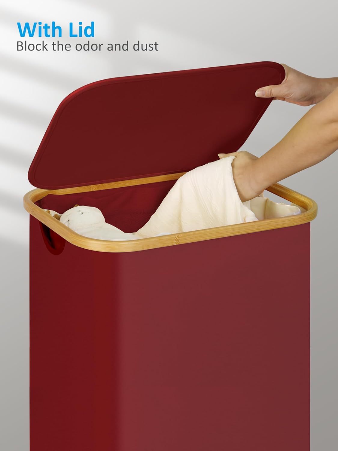 efluky Laundry Basket with Wheels, Tall Rolling Laundry Hamper with Lid and Removable Bag, Aesthetic Dirty Clothes Hamper on Wheels for Laundry Room, Bedroom, Dorm and Bathroom, 100L Rose Red