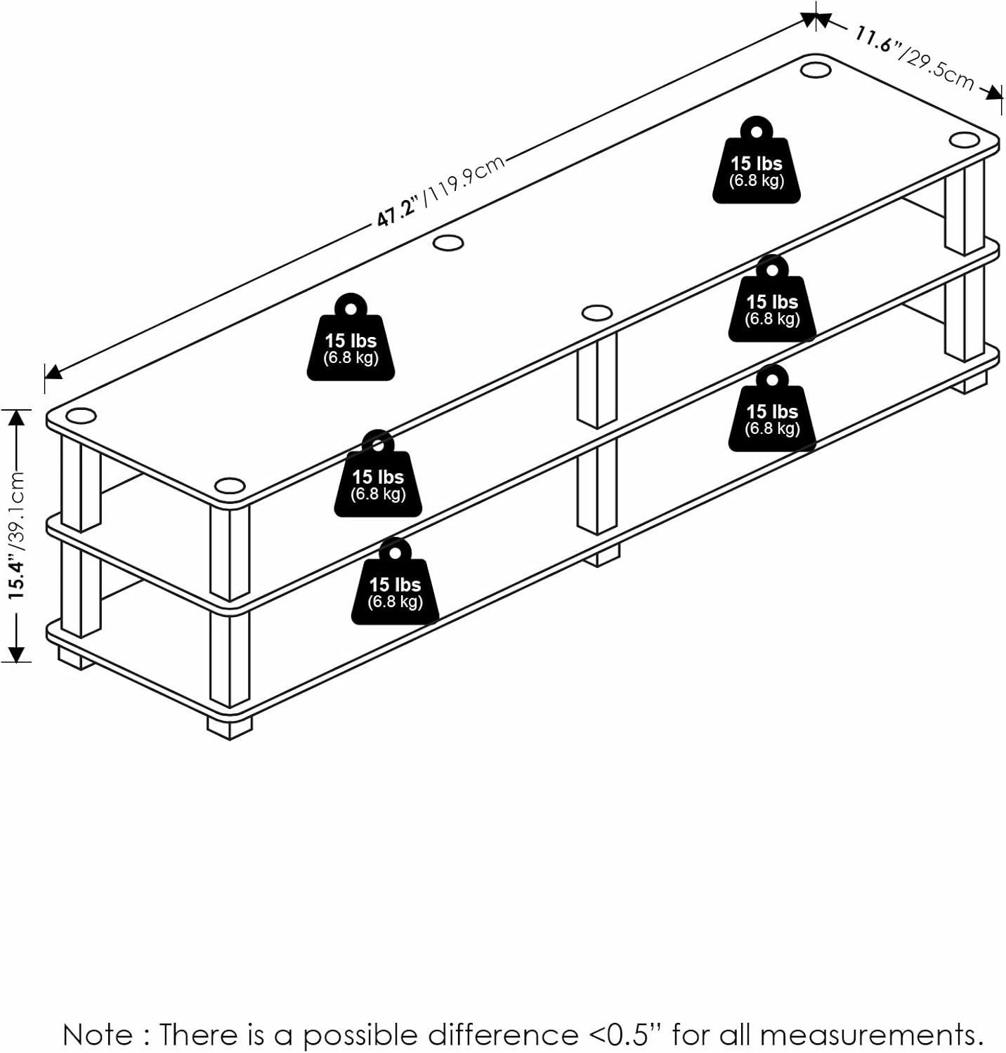 Furinno TURN-S-TUBE Shoe Rack, 3-Tier Shoe Organizer, Shoe Storage Rack with No Tools Assembly, 11.6 x 47.2 x 15.4, for Closet Entryway, Office, Garage, Dark Cherry/Black