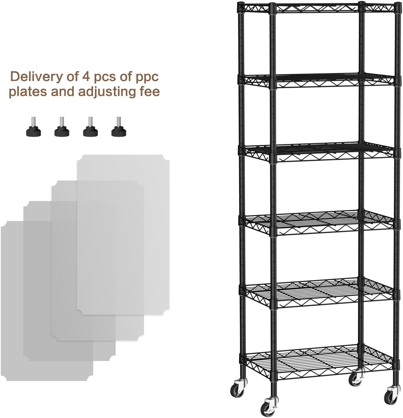Small 6 Tier Shelves Storage Wire Shelving Unit Metal Shelf Adjustable Organizers Storage Shelving with Wheels for Bathroom Laundry Room Kitchen Pantry12”D x 18”W x 61.6”H Black