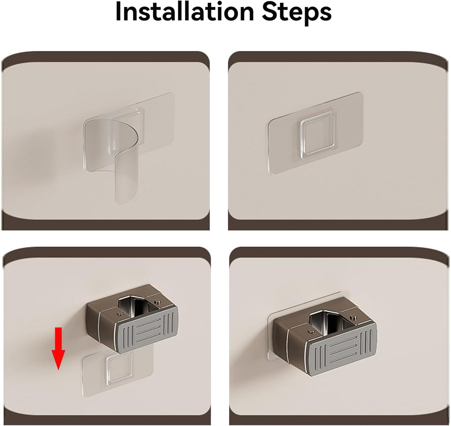 3 Pack Heavy Duty Mop Holder Wall Mount, Strong Adhesive Hanger for Broom Closet Organizer, Space Saving Utility Hooks for Bathroom Kitchen Garage Storage