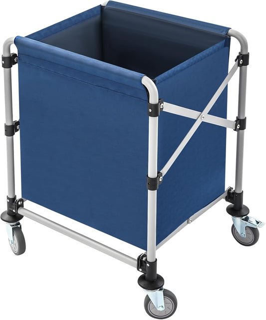 Commercial Laundry Cart with Wheels,Folding Laundry Hamper Cart,Heavy Duty Rolling Laundry Basket with Large Capacity,Laundry Sorter Trolley for Home Hotel Apartment (Blue, 23.62 * 19.69 * 23.62in)