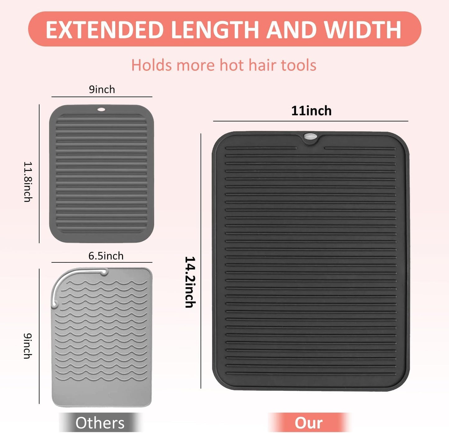 Quccefods Large Heat Resistant Silicone Mat for Hair Tools: Curling Iron, Flat Iron, Hair Straightener - Portable Hair Styling Pad Cover