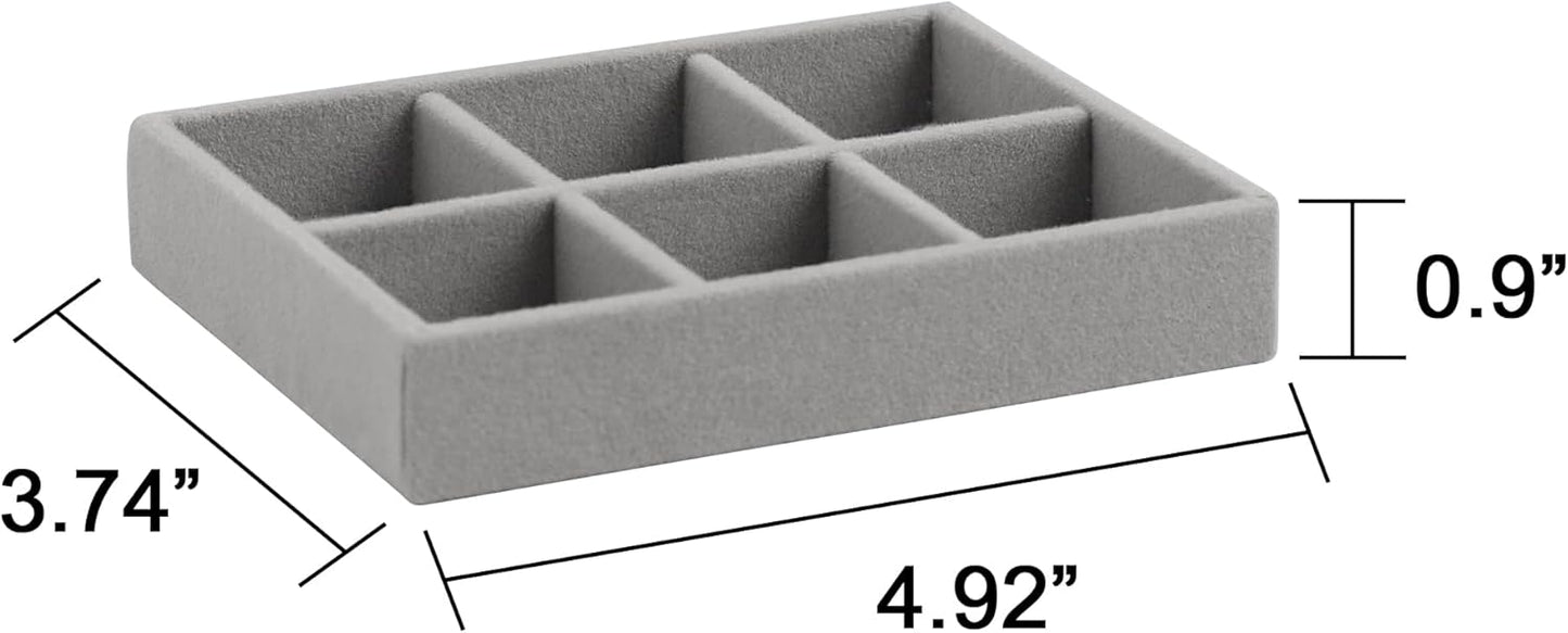 Frebeauty Small Jewelry Tray Set, Stackable Velvet Jewelry Organizer, Drawer Inserts, 4.92 x 3.74 x 0.9 Inches, Earring Organizer for Women (Set of 9, Grey)