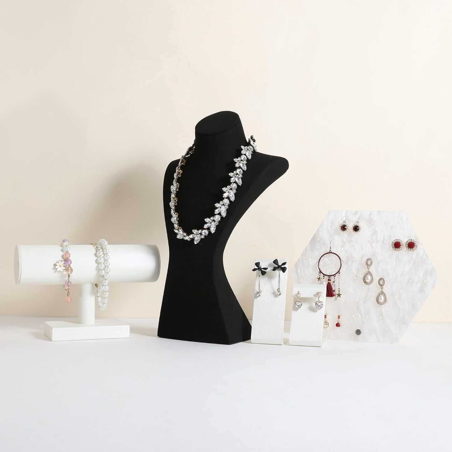GemeShou Black necklace storage hanger stand jewelry organizer, Velvet jewelry stand necklace holder, jewelry mannequin bust for necklaces, jewelry bust display stands【Black-Large height 12 inch】