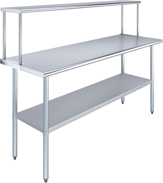 Stainless Steel Work Table with Wide Single Tier Overshelf | 24" x 72" Work Table + 12" Overshelf