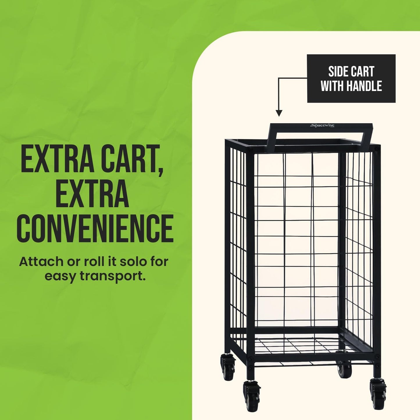 SpaceWise Sports Equipment Organizer – Garage Ball Storage Rack with Hooks, Baskets, Wheels & Detachable Portable Side Cart, Golf Organizer, Gym Equipment & Toy Storage Solution, Charcoal Finish