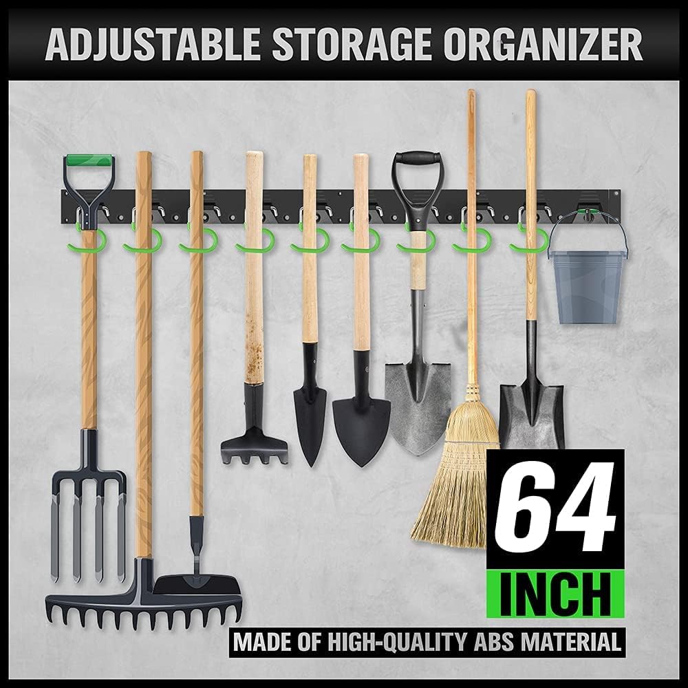 SWANLAKE Plastic 64 Inch Adjustable Storage System, Wall Mounted Hooks Tool Organizer, Garden Tool Hangers, Black