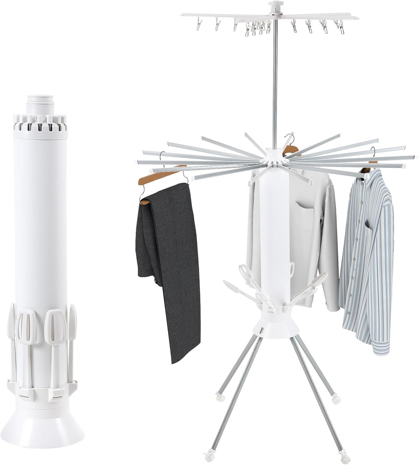 Dollate 3 Tier Portable Clothes Drying Rackwith 4 Pulleys,Indoor and Outdoor Collapsible Rack Clothing with Shoe Drying Rack for Space Saving