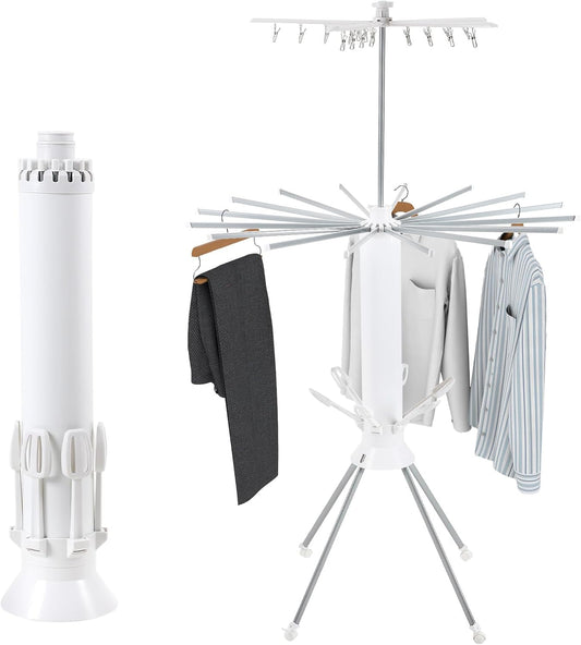 Dollate 3 Tier Portable Clothes Drying Rackwith 4 Pulleys,Indoor and Outdoor Collapsible Rack Clothing with Shoe Drying Rack for Space Saving
