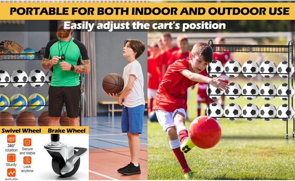 Ball Storage - Basketball Cart With Wheels Garage Volleyball Storage Sport Equipment Holder Organizer For Indoor Outdoor,Metal Storage Rack For Playgroup,Gym And School