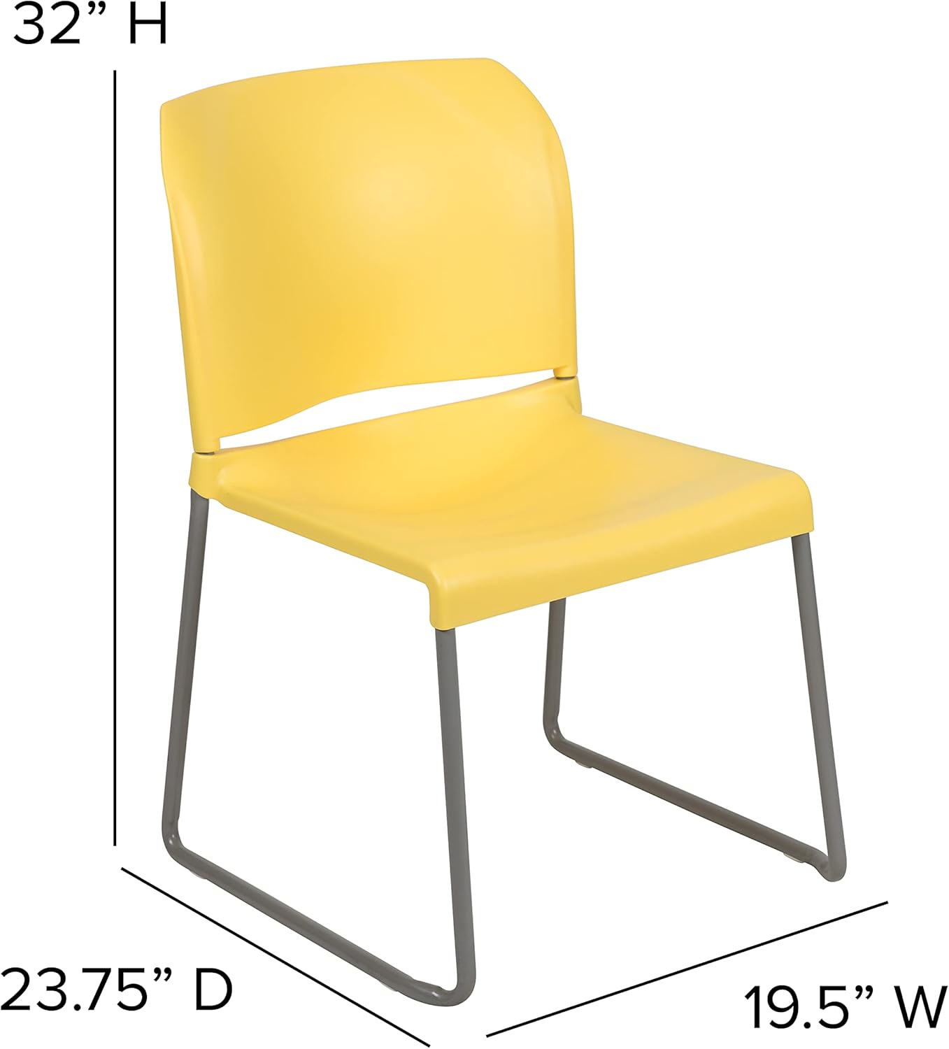 Flash Furniture HERCULES Series 880 lb. Capacity Yellow Full Back Contoured Stack Chair with Gray Powder Coated Sled Base
