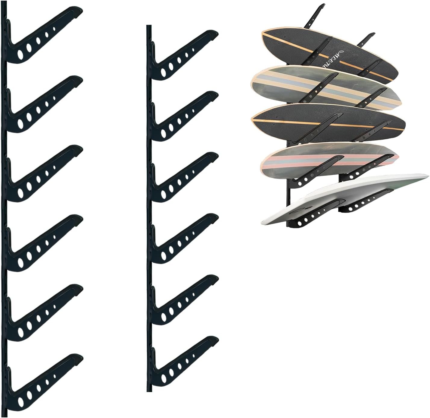 Snowboard Wall Mount, Adjustable 5/6 Board Surfboard Rack, Surfboard Wall Hangers for Surfboard, Wakeboard, and Snowboard Storage at Home or Garage