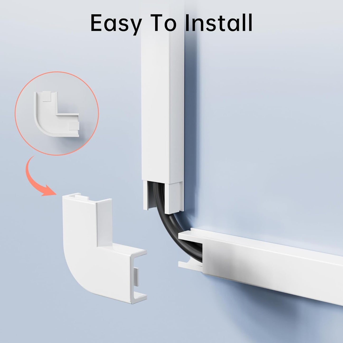 Yecaye PVC Wire Covers for Cords on Wall, One-Cord Cable Concealer Kit, Paintable Cable Raceway Management, Cord Hider, Max for 2 Small Cords for Home Office, W0.59in H0.4in
