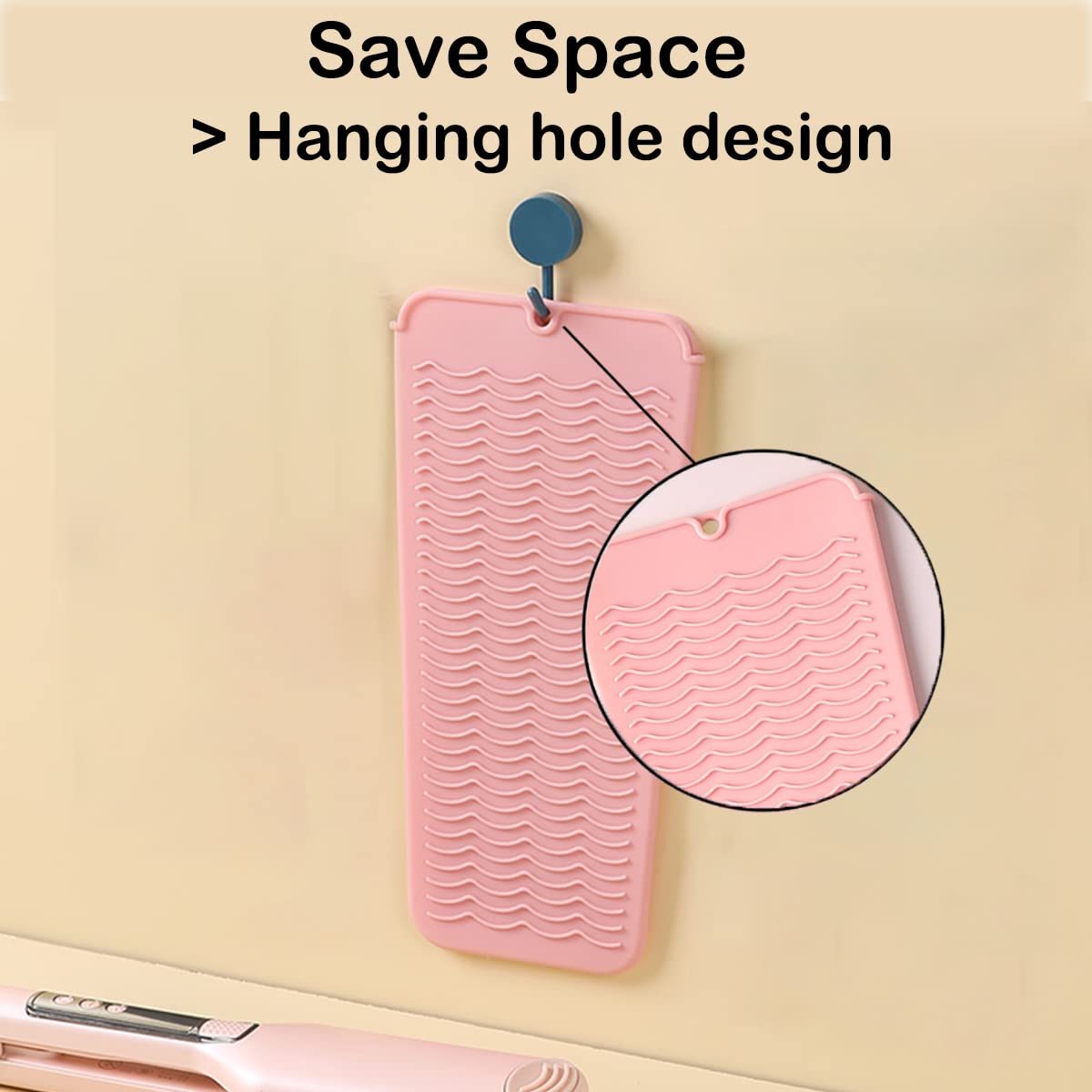 2 Heat Resistant Silicone Mat with Hanging Hole, Straightener Heat Resistant Travel Mat & Pouch for Curling Iron, Flat Iron and Other Hot Hair Styling Tools, 11 x 5 in, Pink