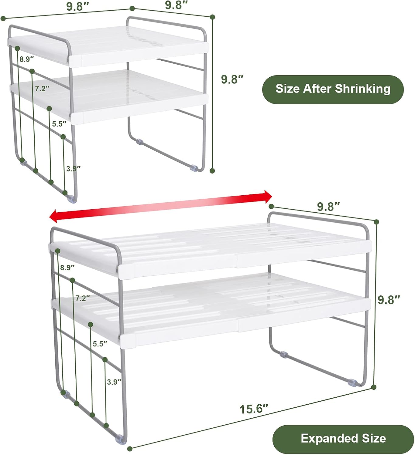 2 Pack Expandable Kitchen Wrap Organizer Rack, Height & Width Adjustable Aluminum Foil and Plastic Wrap Organizer for Pantry, Cabinet Food Wrap Organization and Storage - (3 Tier 9.8 to 15.6"L)