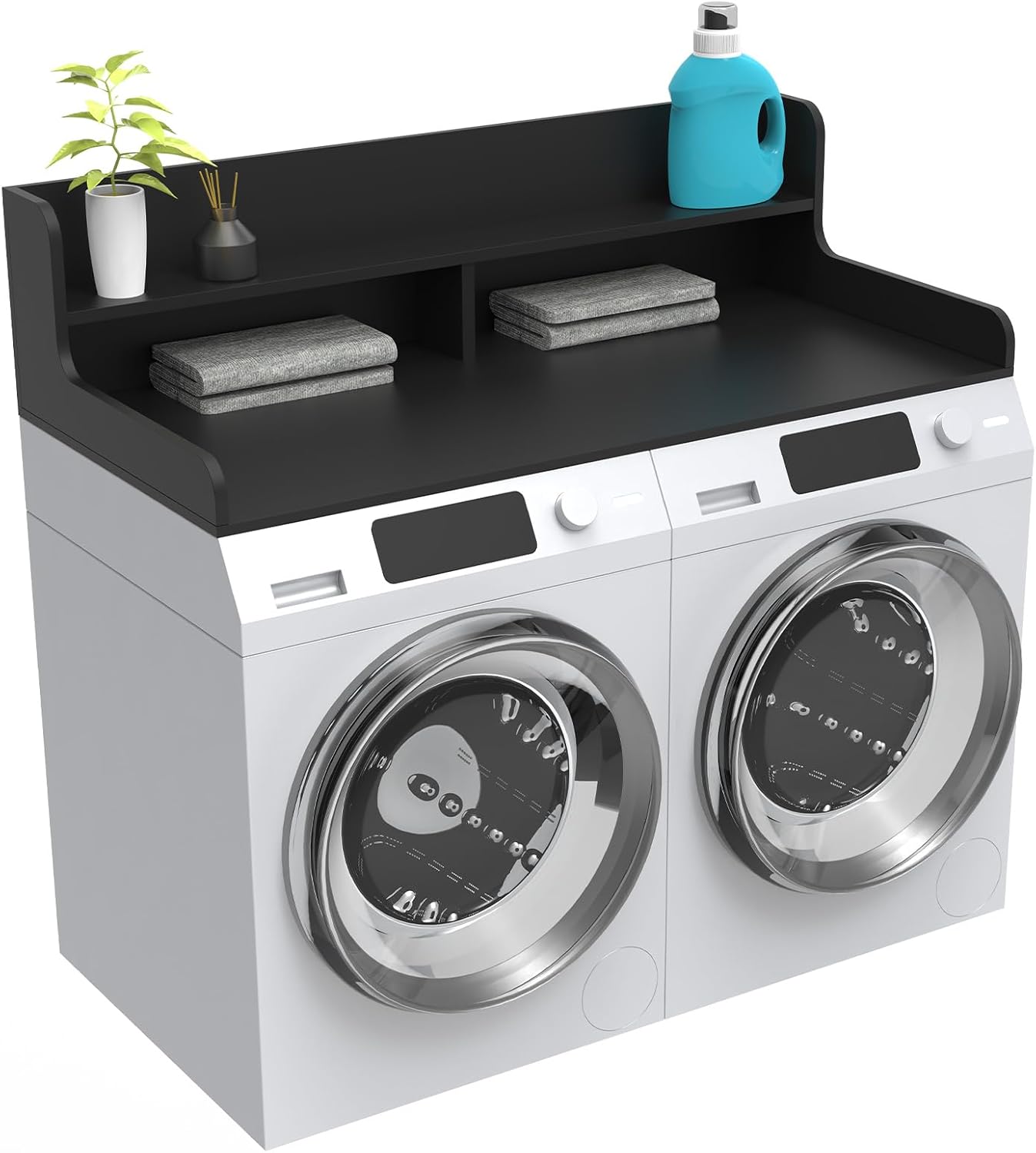 2-Tier Washer Dryer Countertop, Wood Laundry Countertop with Edge, 54" x 27.5" Top Cover for Laundry Machine, Washer and Dryer Wood Shelf Topper for Laundry Room Counter Storage Organization, Black