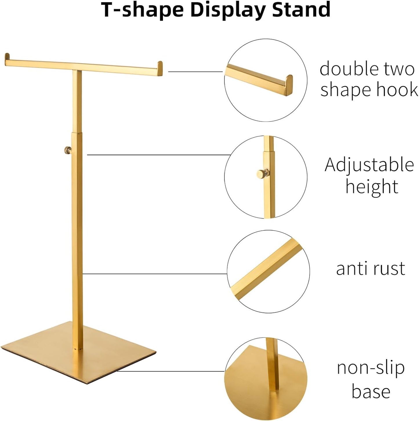 Purse Display Stand Set of 2 Jewelry Tower Stainless Steel Jewelry Handbags Stand Tabletop for Necklaces Purse Hanger Stands Adjustable Height Organizer Home Store Boutique, Gold