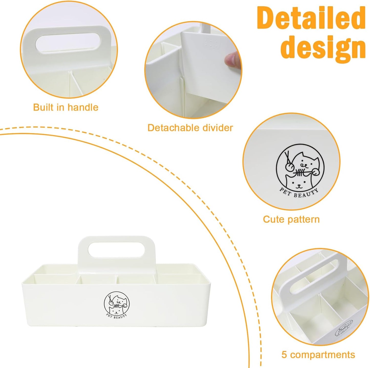 Dog Storage Organizer for Grooming Supplies,8-Compartment Caddy for Dog Cat Grooming Kit,Pet Stuff Storage, Ieal for Shampoo, Trimmer,Clipper,Combo,Brush-Modern Minimalist White