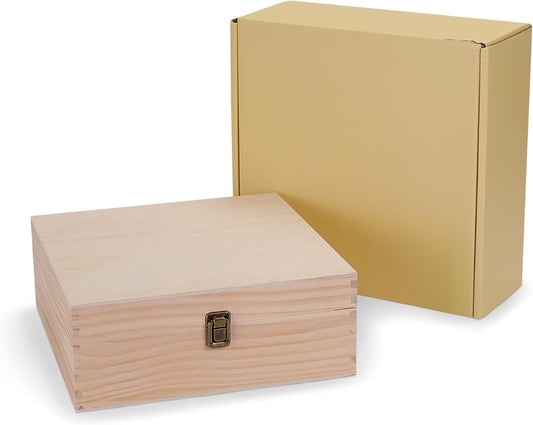makerflo Medium Natural Pine Wood Memory Box with Black Felt Inside, Hinged with Clasp, Keepsake Wooden Box Ideal for Craft and Personalization (Laser Engraving, Epoxy, UV DTF, and Vinyl) – Pack of 1