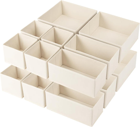 Criusia Drawer Organizer Clothes,16 Pack Underwear Drawer Organizers, Foldable Closet Organizers and Storage Dresser Drawer Dividers Clothing Organizer for Clothes, Socks, Scarves, Bra, Ties (Beige)