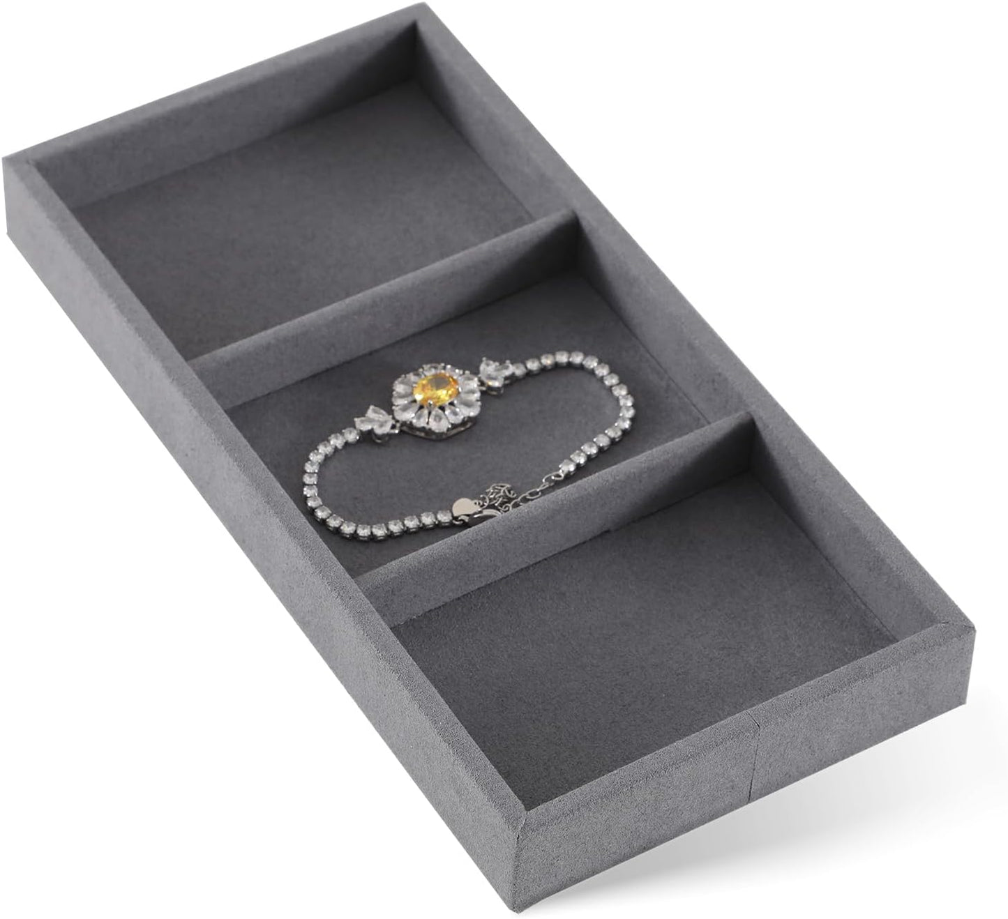 Dark Blue Jewelry Display Tray Ring Necklace Earring Bangle Organizer Multifunctional Storage Case for Jewelry Showcase (Long 3 Grids Tray)