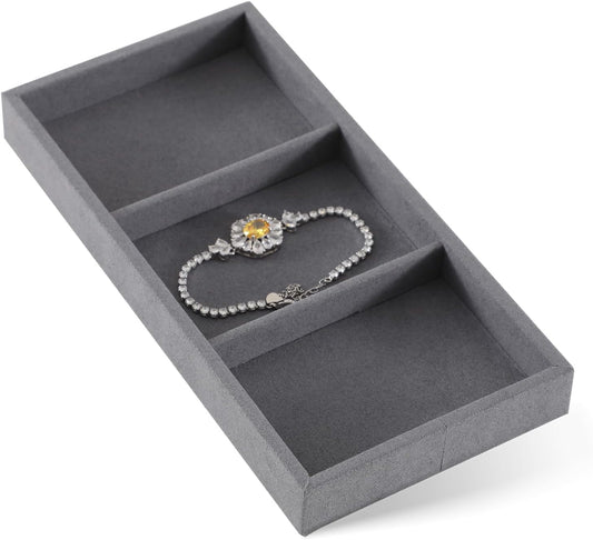Dark Blue Jewelry Display Tray Ring Necklace Earring Bangle Organizer Multifunctional Storage Case for Jewelry Showcase (Long 3 Grids Tray)