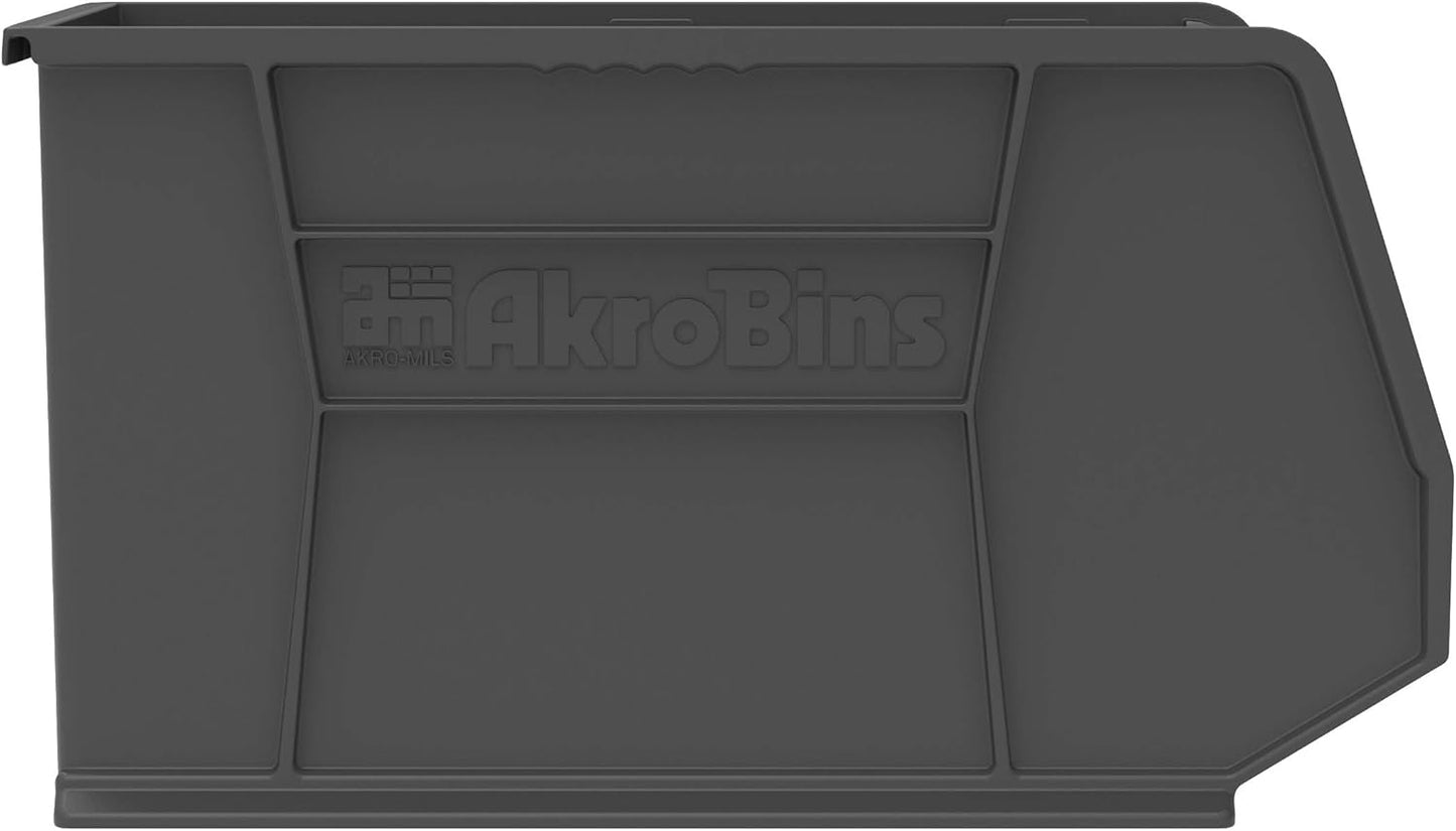 Akro-Mils 30260 AkroBins Plastic Storage Bins, Space-Saving Stackable Bins for Garage, Pantry, Craft Organization, 18" x 11" x 10", Black, 6-Pack