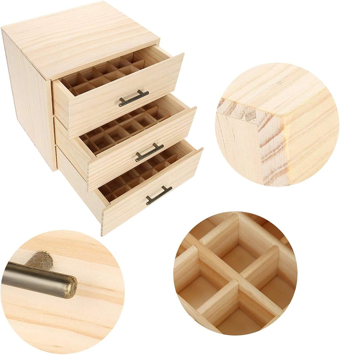 Essential Oil Storage Box - 90 Slots Three-Tiered Wooden Organizer for Oil Bottles, Essential Oil Holder, Large Capacity Cosmetic Travel Case