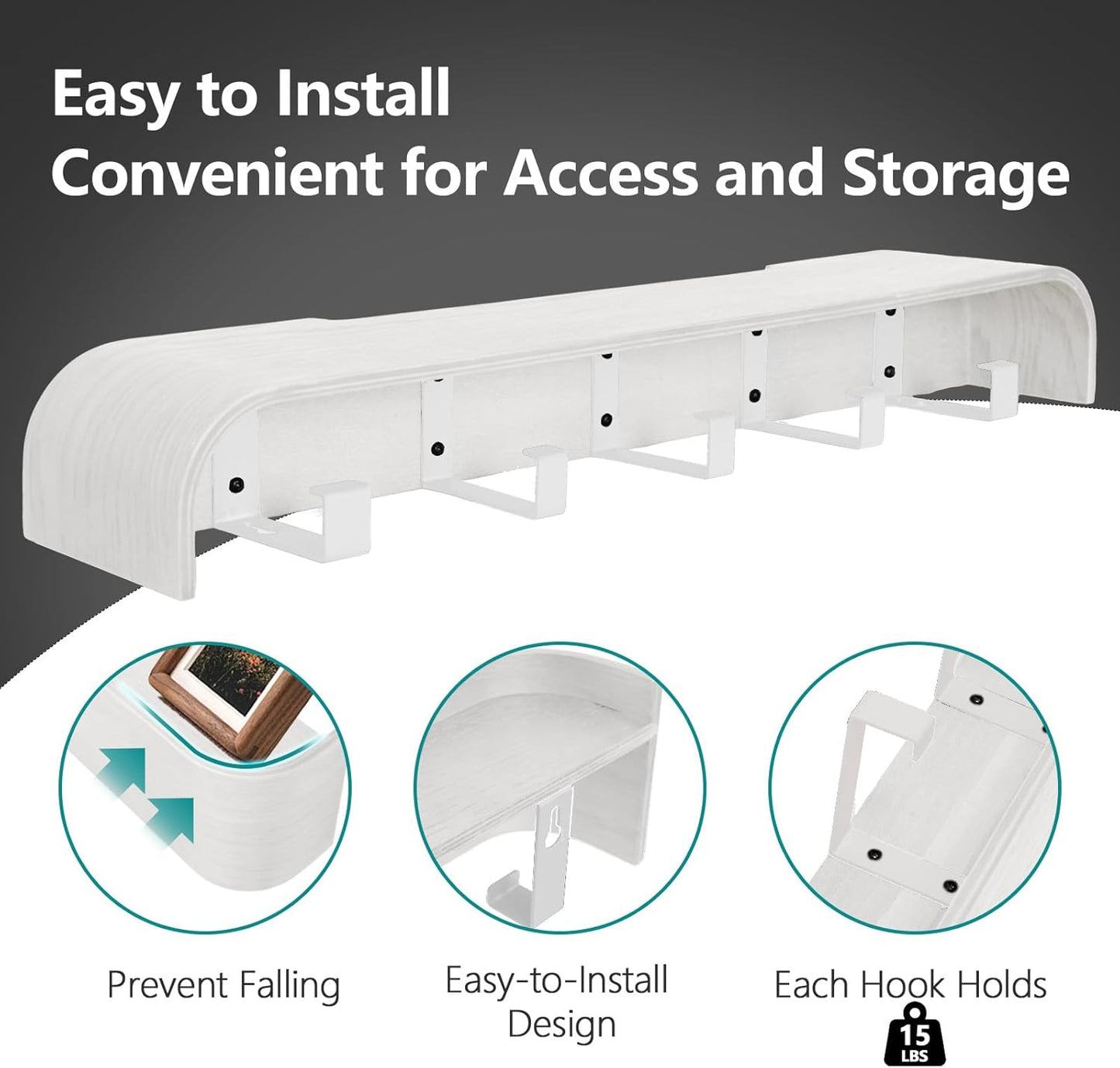 Coat Rack Wall Mount with Hidden Hooks Modern Key Holder Wood Entryway Hook with Shelf for Bedroom Kitchen Hallway Bathroom Designed for Hanging Coats Hats Bags Towels Dog Leashe(White,5 Hooks)