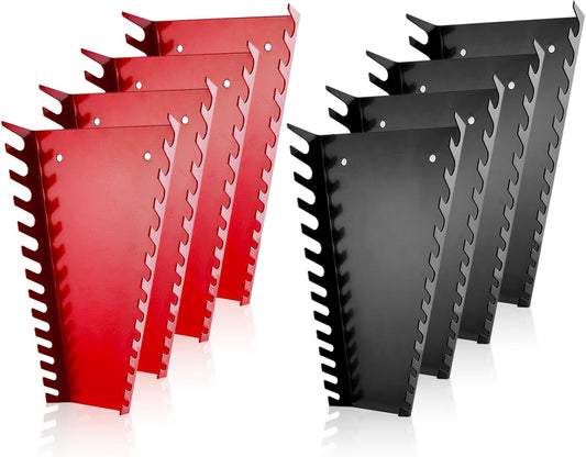 ALOANES 104-Slot Metal Wrench Organizer, Heavy Duty Wrench Organizer Tray for Tool Box, Professional Fit SAE & Metric Wrench Storage, 8 Pack Wrench Holders(Red&Black)